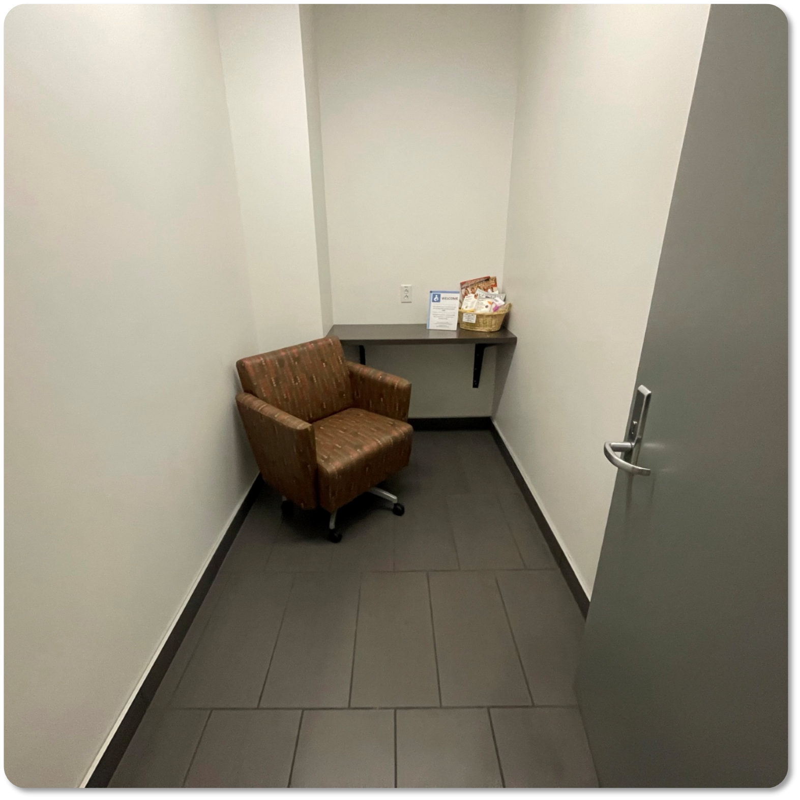 Desk space and chair in narrow room