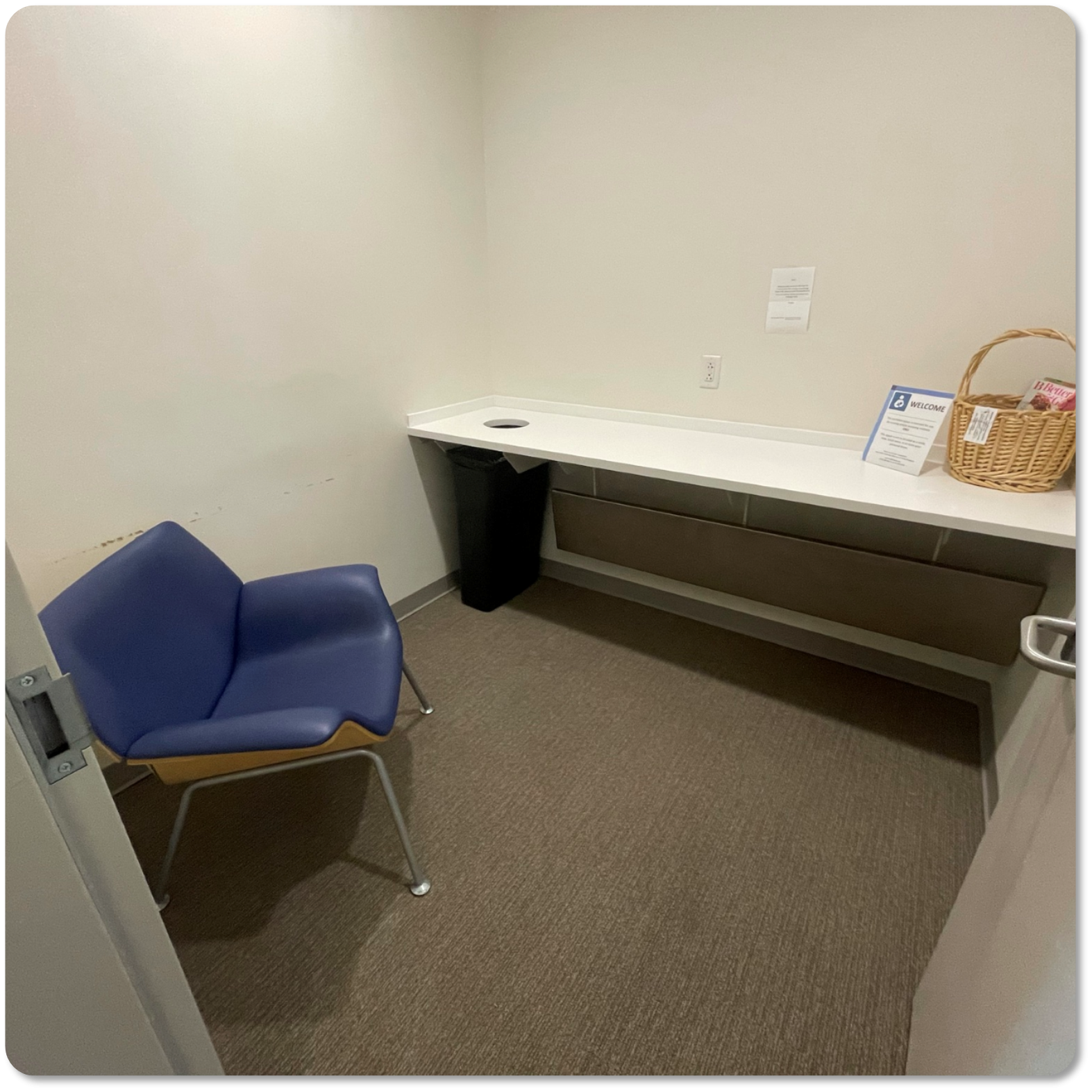Desk space and chair in room